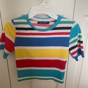BLUE BLUSH multi-colored striped crop top NWT